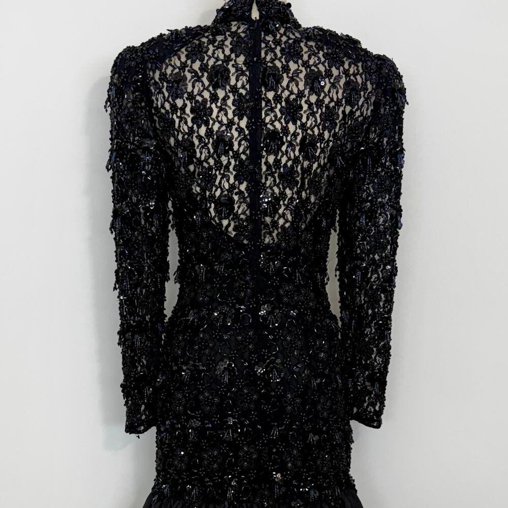 Oleg Cassini Black Tie Evening Heavily Beaded Gown with Trumpet Skirt Dress 6 - Picture 10 of 14